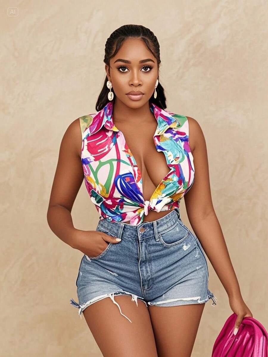 BamGleam Novelty Green Plant Printed Button-Down Shirt, Colorful Summer & Spring Travel Vacation Wear - Multicolor - View 1