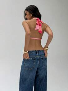 Aloruh Women's Sexy Elegant Cross Halter Backless Tie-Dye Printed Crisscross Sleeveless Top - Multicolor - View 3