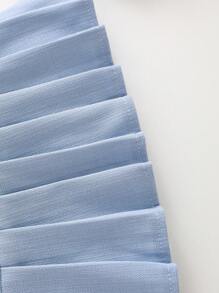 女婴白色连衣裙，蝴蝶结装饰，可爱甜美风格，褶皱下摆，时尚外观，白色优雅泡泡袖连衣裙，适合春夏秋季节，非常适合外出和聚会 - 藍色 - 查看 5