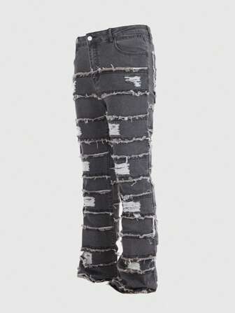 Grunge Punk Herren Lässig Distressed gewaschene Jeans mit ausgefranstem Saum