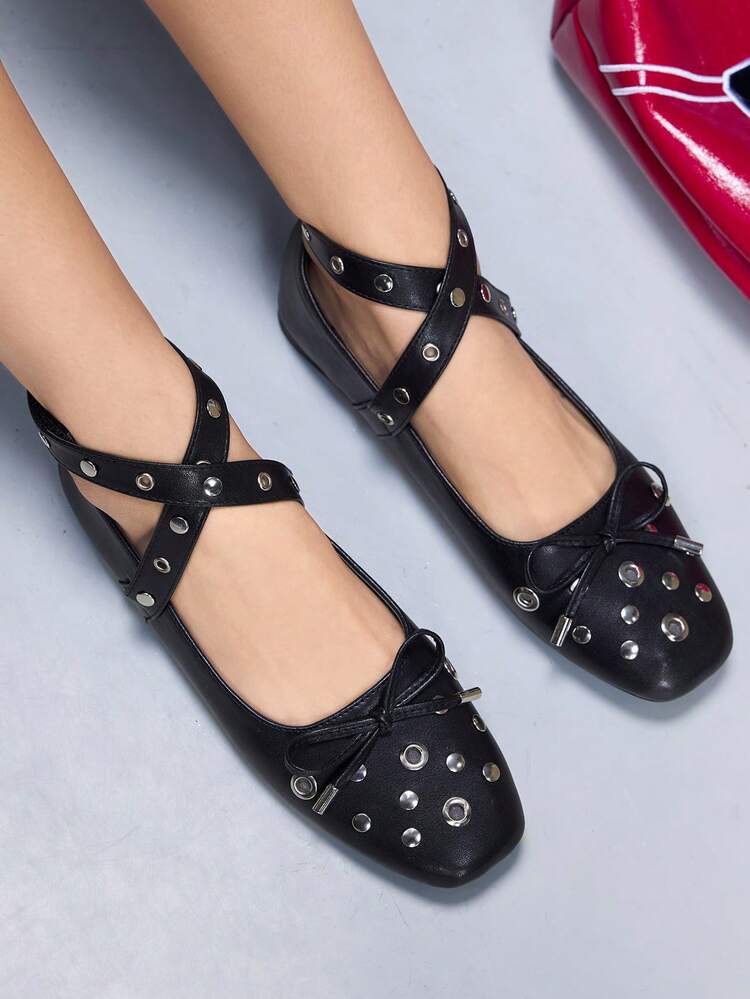 CUCCOO GRLICON Women's Fashion Minimalist Motorcycle Style Flat Shoes, Versatile Outfit For Casual, Sweet, Punk, Ballet, Back To School, Halloween, Christmas Party