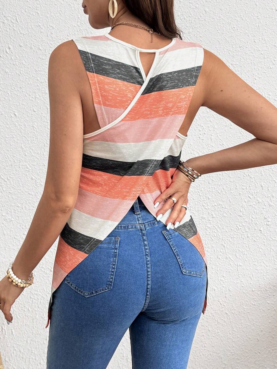 SHEIN Débardeur décontracté à dos croisé rayé pour femmes enceintes