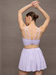 Activina 女式纯色褶皱无袖露背网球裙 - 淡紫色 - 查看 2