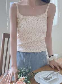 DAZY Top de tirantes de encaje y malla con estampado floral diminuto para mujer