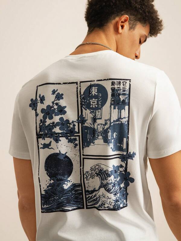 SWAVVY Tricouri pentru bărbați Se potrivesc cu decolteu rotund Tricou grafic cu mânecă scurtă Tokyo Casual Moda japoneză de vară Bumbac