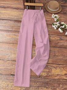 EMERY ROSE Women Linen Pocket Casual Pants, Spring & Summer Fall Cloth For Women - Baby Pink - View 6