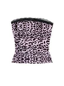 Zyxie 2pcs/Set Women Leopard Print Lace Splicing Camisole Top And Shorts Set - Multicolor - View 3