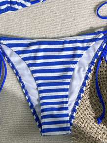 Swim Vcay Women's Vacation Beachside Striped Swimsuit Set For Summer - Blue and White - View 3