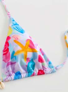 Swim Oasis Women 3pcs Starfish Print Strappy Bikini Set With Cover Up Skirt, Bikini Set Suit For Summer Beach Vacation Pool Party, 25SS