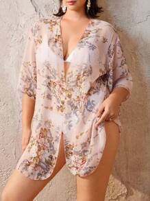 Swim Chiccia Kimono de cardigan de talla grande para mujer, estampado floral, sexy, para cubrir en la playa