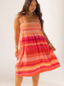 Aralina Curve Boho Stripe Smocked Waist Flowy Maxi Skirt Summer Vacation Beach Outfits Woman Skirt