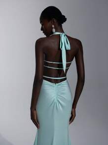 Elitara 优雅、浪漫、性感、简约、蓝绿色弹性抹胸露背、紧身、节日、度假、生日派对、婚礼活动、伴娘礼服 - 薄荷藍 - 查看 3