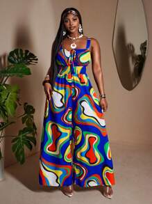 Maweii Tuta oversize da donna con stampa, spalline larghe ed elastico in vita, stile vacanze estive