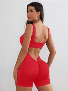 Core Rhythm Damen einfarbiger minimalistischer ärmellose Jumpsuit mit Ausschnitt und Shorts für Chinesisches Neujahrsfest Gymoutfit für Frauen