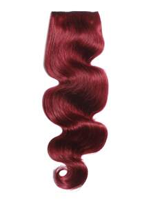 1 件勃艮第红色夹式波浪真人发片 99J 厚接发，适合女孩假发，柔软蓬松波浪，5 夹双纬夹式接发