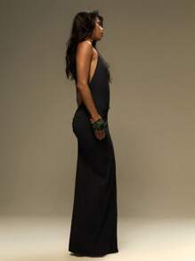 MUSERA Plunging Neck Split Thigh Maxi Dress Spring Summer Cute Vacation 90s Elegant Y2K Beach Night Out Date Halloween Winter Party Chic - Black - View 2