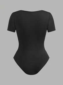 SHEIN EZwear 3pcs Set Multi-Color Square Neck Bodycon Short Sleeve Bodysuit, Suitable For Summer And Daily Wear