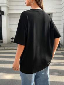 SHEIN EZwear 休闲性感超大圆领短袖女式T恤，适合夏季