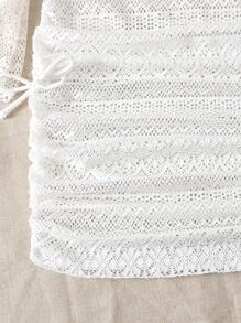 SHEIN Tween Girls Casual Vacation Seashore Crochet Lace Frill Ruffle Bow Off Shoulder Flounced Hem Knit Dress, White