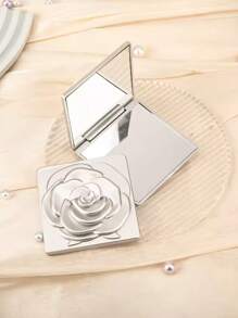 1 pezzo Specchio compatto con design a rosa, specchio per il trucco da viaggio elegante e quadrato per donne e ragazze, specchio cosmetico portatile pieghevole da tenere in mano, regalo perfetto da mettere in tasca, borsetta o borsa