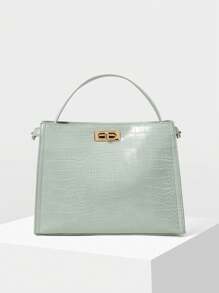 MOTF PREMIUM CROCODILE EMBOSSED BUCKET HANDBAG - Green - View 2