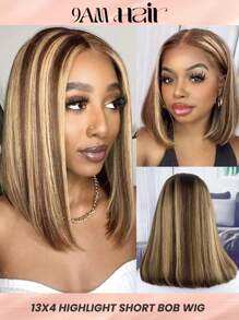 13X4 蕾丝前部挑染 P4/27 雷米真人发短发波波头渐变色真人发假发 蜜金色假发 直发波波头 带婴儿发 女士假发