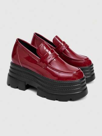 Goth Chaussures Babies rouges pour femmes, style glissant, chaussures d'uniforme scolaire japonais, chaussures de travail formelles, chaussures plates avec plateforme et semelle épaisse