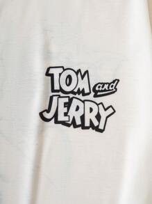 TOM & JERRY X SHEIN 大码男士夏季休闲可爱猫咪印花圆领短袖 T 恤，图案 T 恤