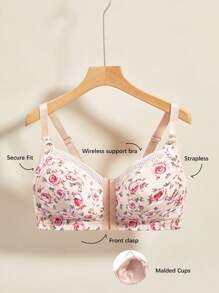 SHEIN 1 pieza Sujetador sin alambres con cierre delantero para tallas grandes - Multicolor - Ver 1