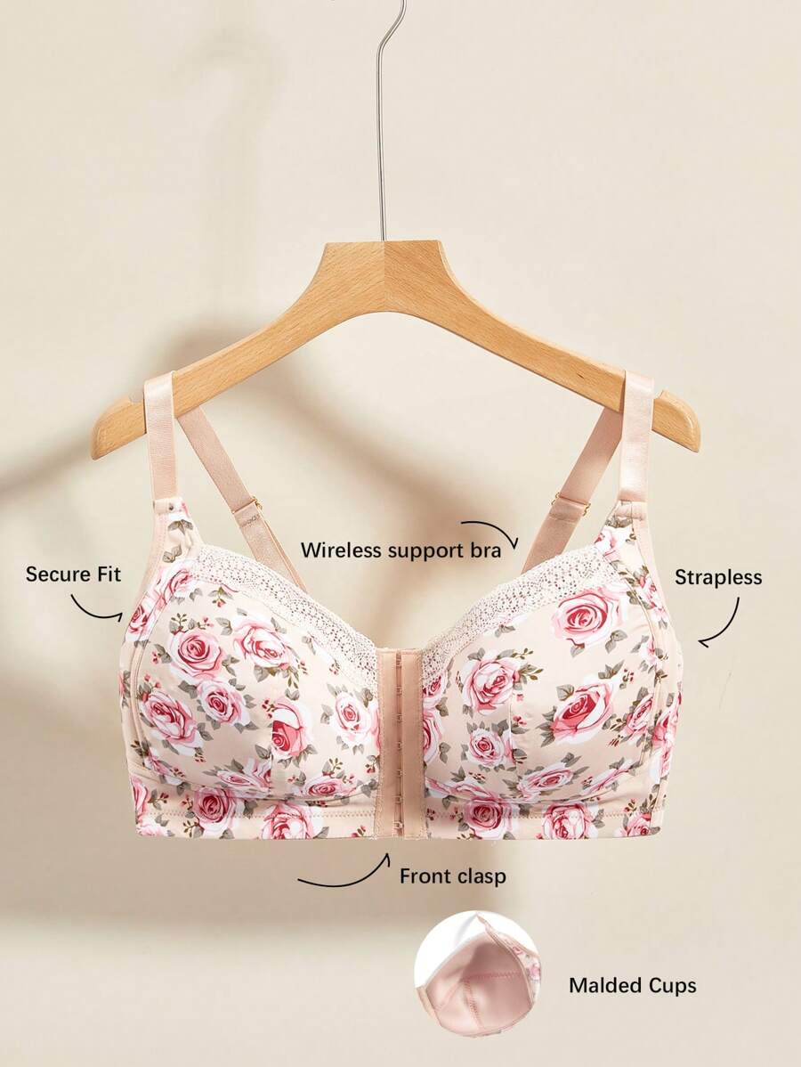 SHEIN 1 pieza Sujetador sin alambres con cierre delantero para tallas grandes - Multicolor - Ver 1