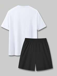 Manfinity Homme 2pcs/Set Men Graphic Short Sleeve T-Shirt And Shorts Set, Fashion For Summer Streetwear, Cozy Outfits - Multicolor - View 4