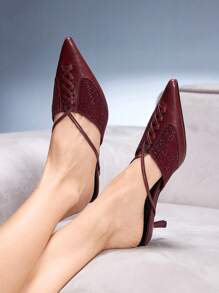CUCCOO GRLICON Women's Y2K Punk Style High Heel Pumps, Suitable For Motorcycle, Cool Girl, Halloween, Christmas, Party Outfits - Burgundy - View 4