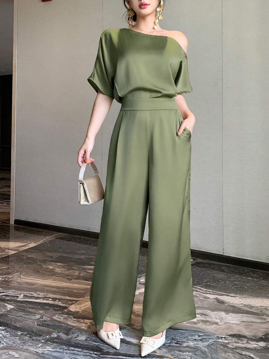 DAZY 新款夏季女士高端奢华复古风优雅无袖连体裤 - 綠色 - 查看 1