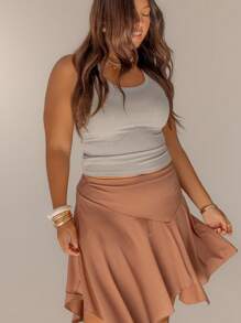 Aralina Curve Women Asymmetrical Hem V Waist Flowing Boho Summer Outfits Skirt - Brown - View 5