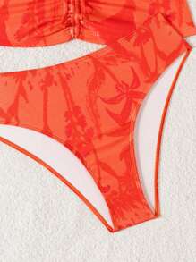 Swim Vcay 女士随机印花纹理荷叶边打结前开襟泳衣