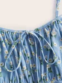 SHEIN EZwear Summer Sexy Light Blue Knit Bodycon Mini Dress With Spaghetti Strap,Sun Dresses For Women,Sundress - Baby Blue - View 5