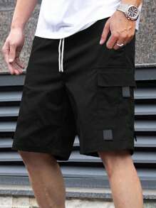 SHEIN Shorts casuales de carga grises para niños adolescentes, estilo deportivo de moda punk rock para salidas diarias, fiestas, festivales de música, adecuados para primavera/verano