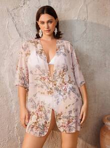 Swim Chiccia Kimono de cardigan de talla grande para mujer, estampado floral, sexy, para cubrir en la playa