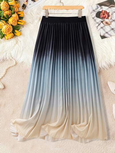 Franclia Falda plisada con gradiente elegante para ir al trabajo, verano