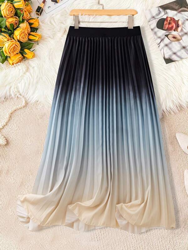 Franclia Elegant Commute Gradient Pleated Skirt, Summer
