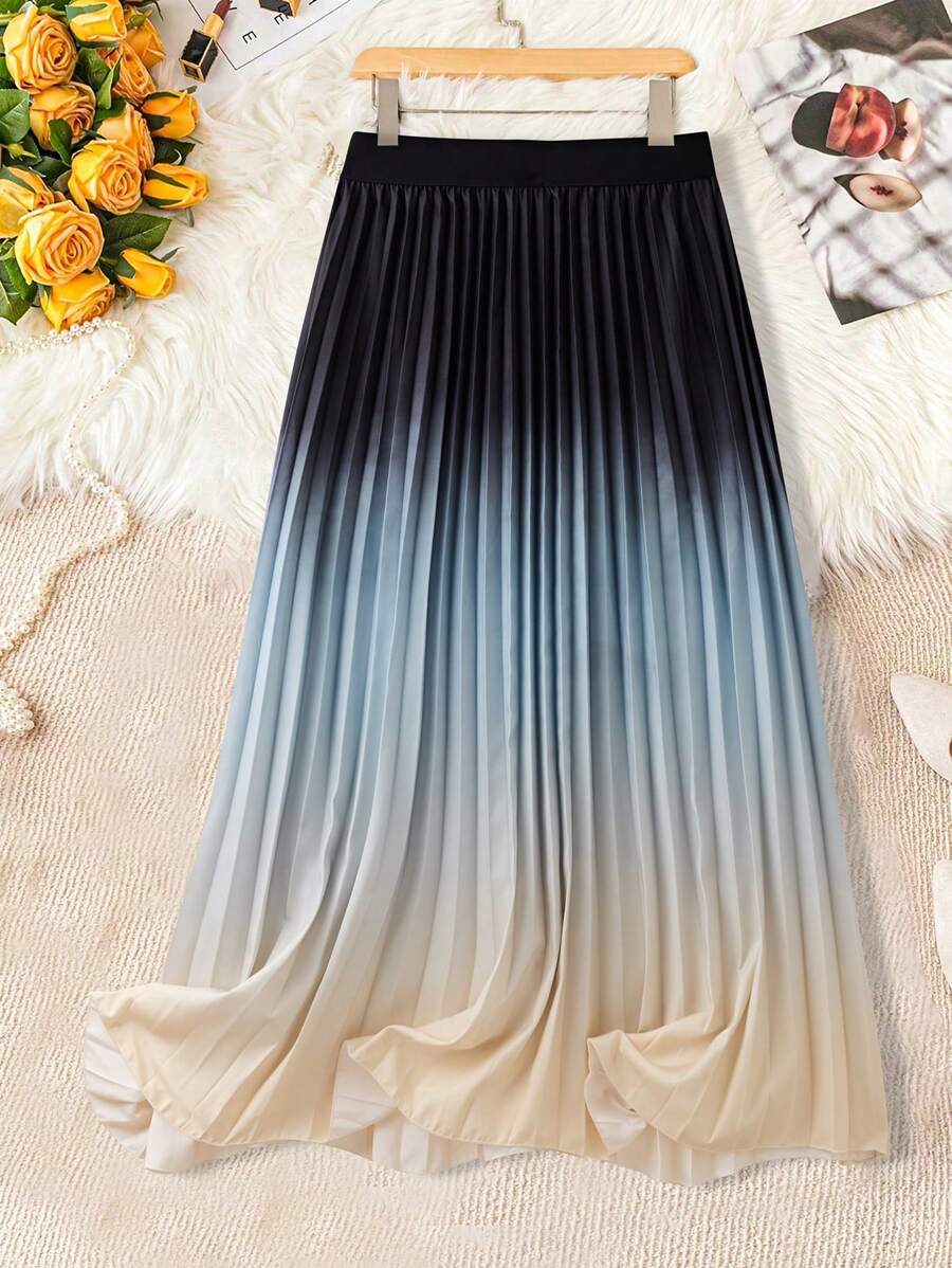 Franclia Falda plisada con gradiente elegante para ir al trabajo, verano - Multicolor - Ver 1