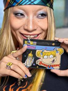 Nick 90's X ROMWE Cartoon Print Zipper Stylish Square Card Holder