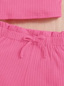 SHEIN Young Girl Sleeveless Tank Top And Shorts Casual Loungewear Set - Pink - View 4