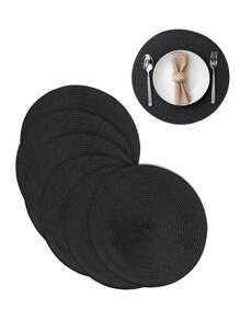 SHEIN Set de 2/4/6/10 manteles individuales redondos trenzados - Tapetes de mesa resistentes al calor de 15 pulgadas para decoración de cocina y comedor, posavasos antideslizantes y lavables, manteles individuales estilo europeo tejidos a mano para cena, hogar y uso en restaurantes (Opciones de multicolor)