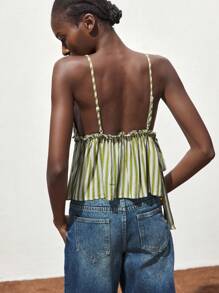 Maija 2026春夏条纹深V领荷叶边性感吊带背心，度假、夏季假期、海滩 - 綠色 - 查看 3