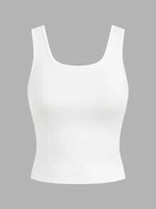 SHEIN LUNE Bộ 3 áo sơ mi hở trước màu xanh và trắng cho nữ, quần dài kẻ sọc và áo hai dây màu trắng, mùa xuân và mùa hè - Màu vàng - Xem 7