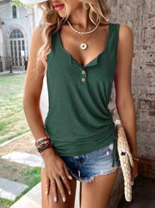 SHEIN LUNE Top de unicolor con cordón lateral para vacaciones y ocio - Verde militar - Ver 4