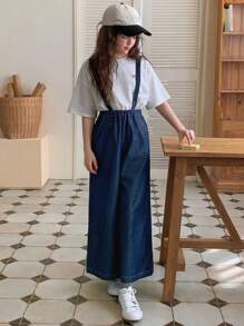 DAZY Tween Girl Loose-Fit Denim Overalls With Pockets, Spring/Summer, For Back To School