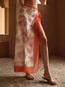 MOTF PREMIUM FLORAL PRINT KNOT SKIRT COVER UP