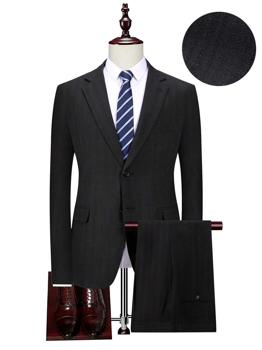 Calvornis Chaqueta de traje y pantalones de unicolor talla grande para hombres - Negro - Ver 1